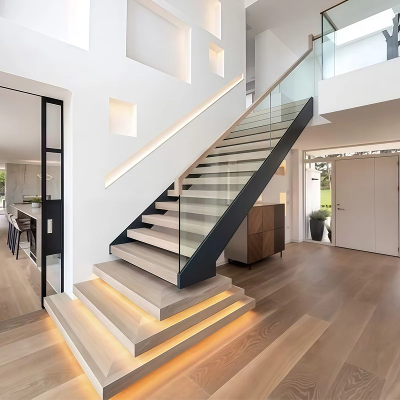 Customization New Straight Stairs Wooden Staircase Floating Straight Stairs Customized Interior Stairs