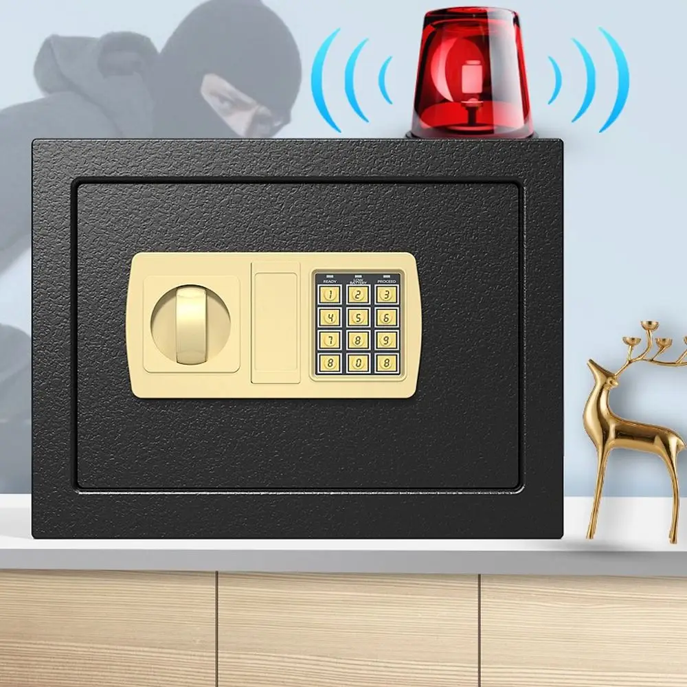 صندوق إيداع آمن معدني، قفل مجمع من الذهب الأسود، صندوق أمان مقاوم للحريق، نظام رقمي صغير مقاوم للسرقة، تخزين المستندات الآمنة #1