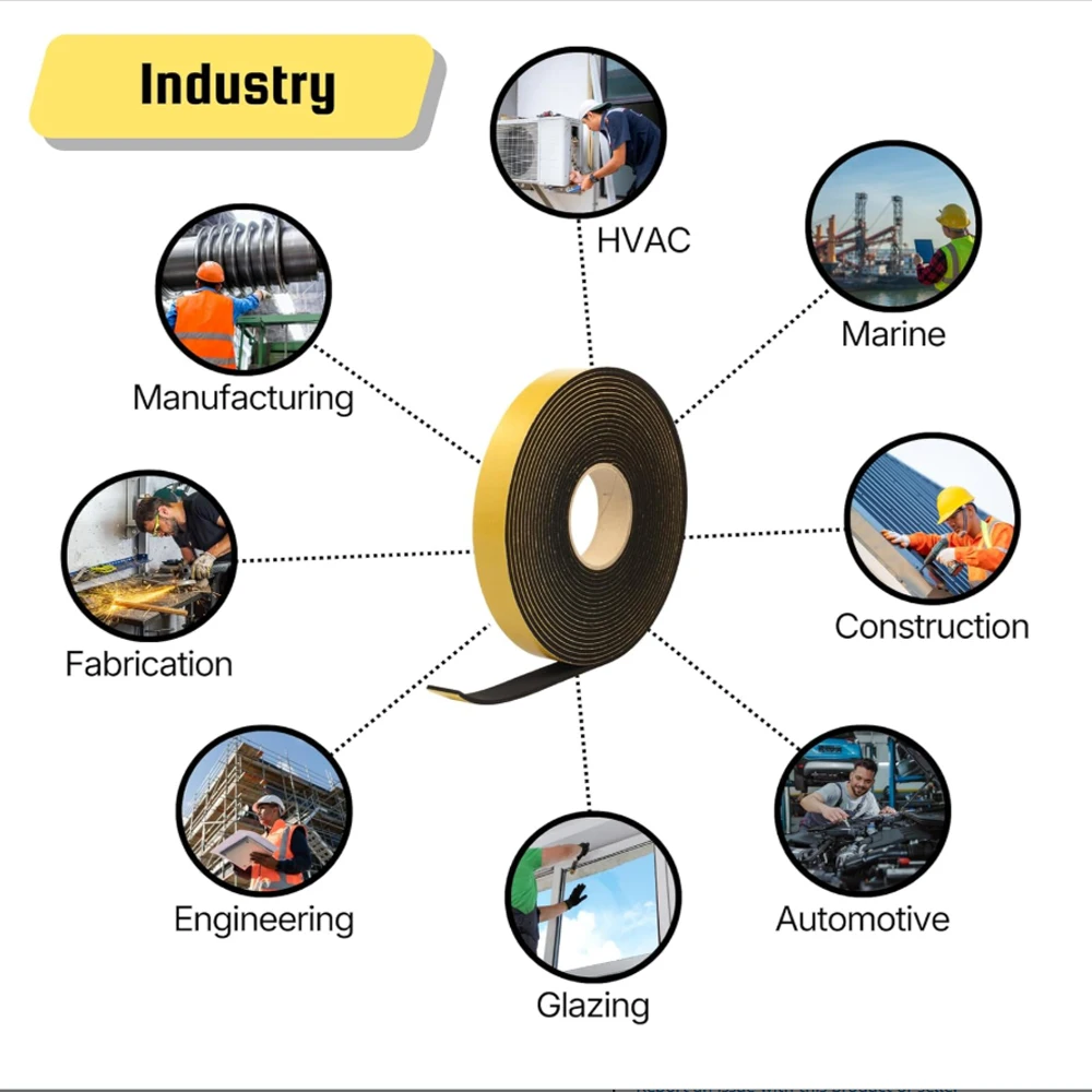 10M/roll Self Adhesive Sponge Seal Strip Single Sided Adhesive EPDM Rubber Black Foam Anti-collision Seal Gasket