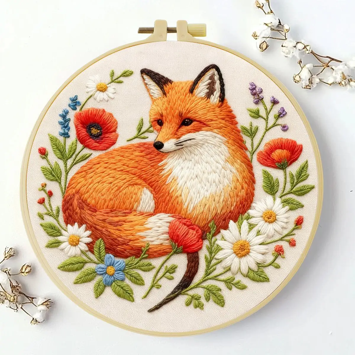 1 Stück 20X20CM/15X15CM 7,87/6,3 Zoll Tier - Fuchs Stickerei Starter-Kit DIY-Kit DIY-Stickerei-Set Handarbeiten Heimdekoration – Detail 2