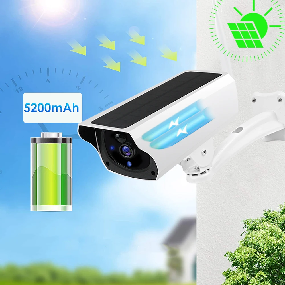Wifi Surveillance Camera With Solar Panel 1080p Wireless Outdoor Ip Camera Home Security 4x Zoom Wide Angle P2p
