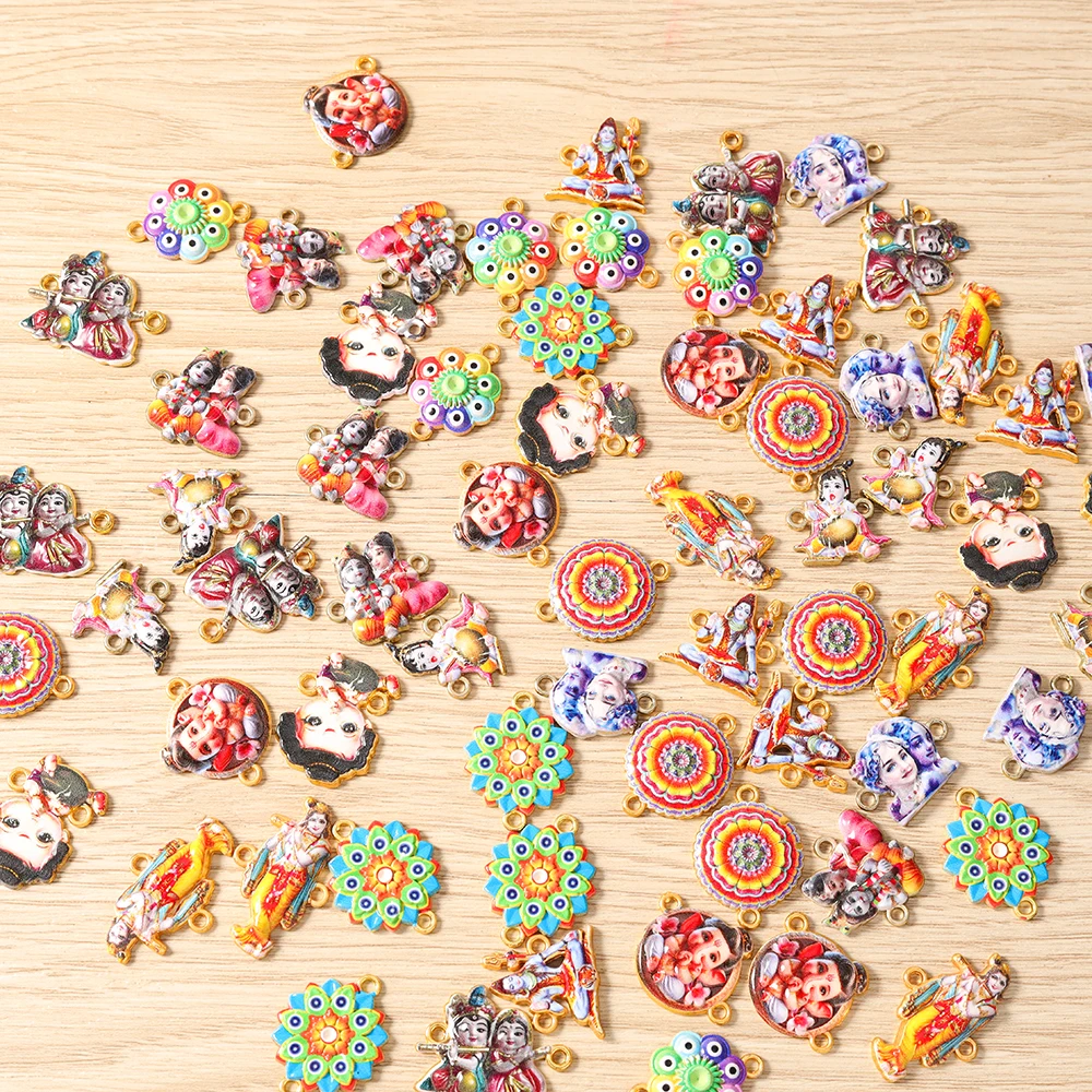 Tusember 20 Stück Emaille-Öltropfen-Anhänger mit Hinduismus-Motiven: Ganesha, Göttin, Kashi, Vishnu für Ohrringe, Halsketten, Schmuckherstellung, DIY-Zubehör – Detail 1