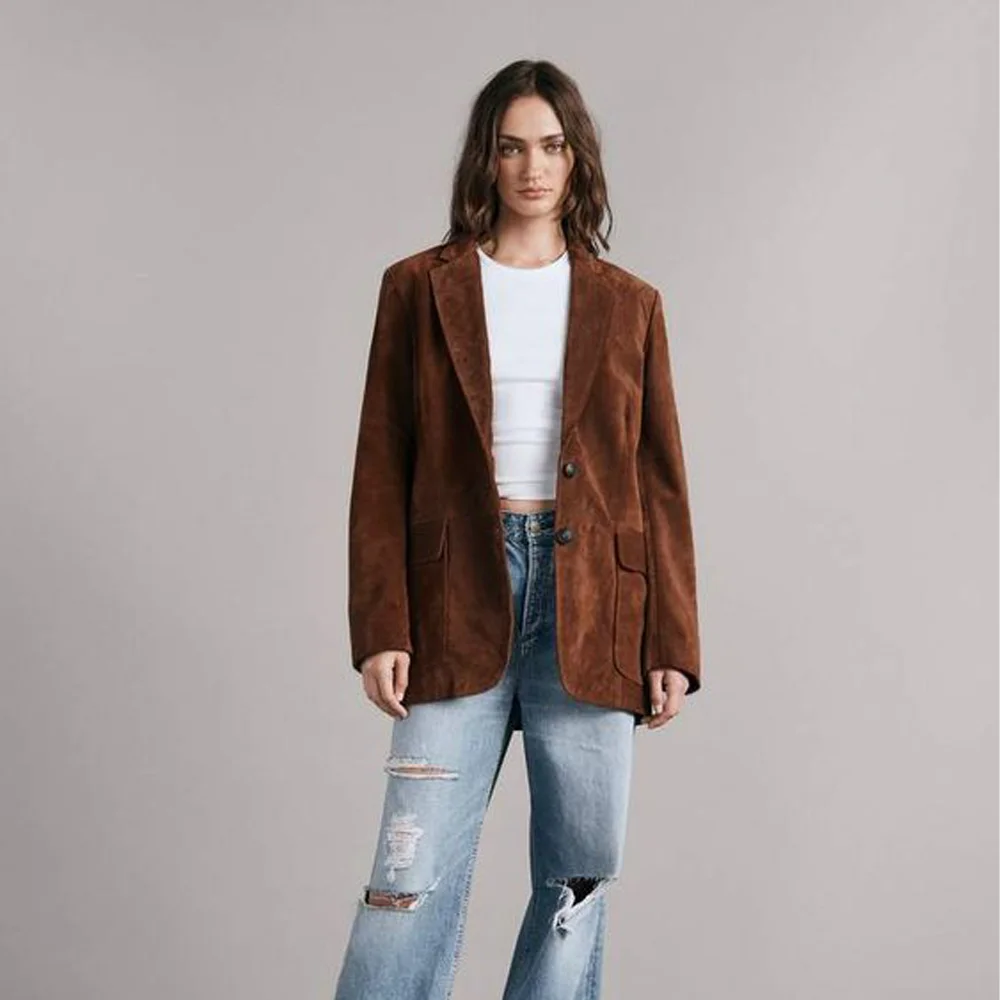 Women\'s Suede  Jacket With Elegant Single Breasted Buttons Elegant Woman Coat Ladies Clothes Trend 2024 New in Outerwears