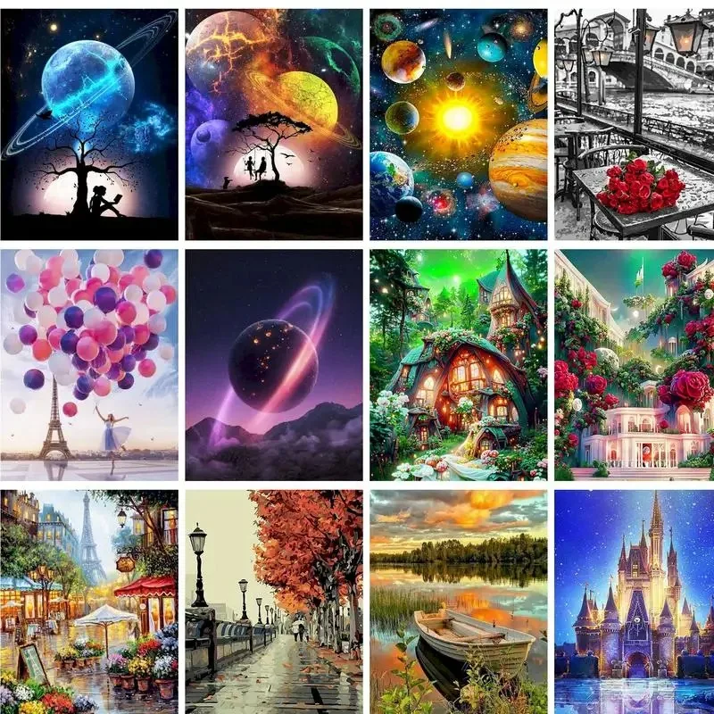 Acryl-Bild Malen nach Zahlen Bunter Planet Handarbeiten DIY-Ideen Zeichnen auf Leinwand für Heimdekoration