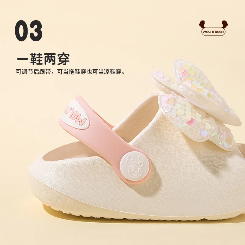 Kids Slippers Girls Boys Cartoon Bow Bow Hole Shoes Baby Breathable Hardy Sandals Summer