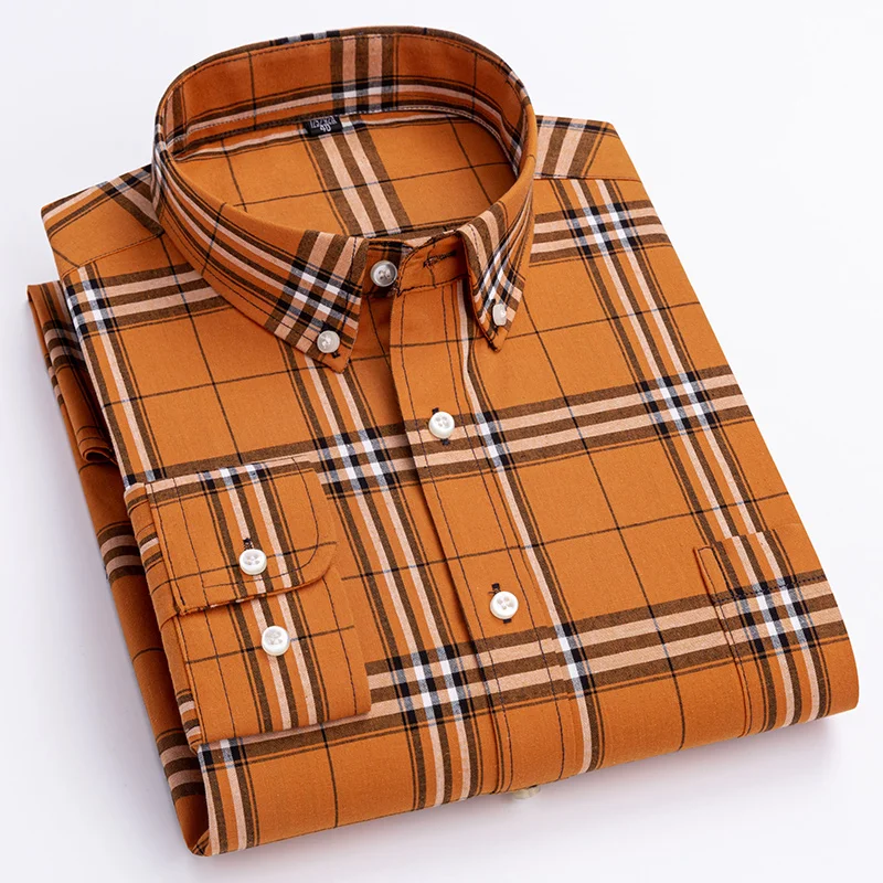 Chemise 100 % coton à manches longues pour hommes, coupe cintrée, décontractée, mode vintage, streetwear, vêtements élégants et doux à carreaux, nouvelle collection