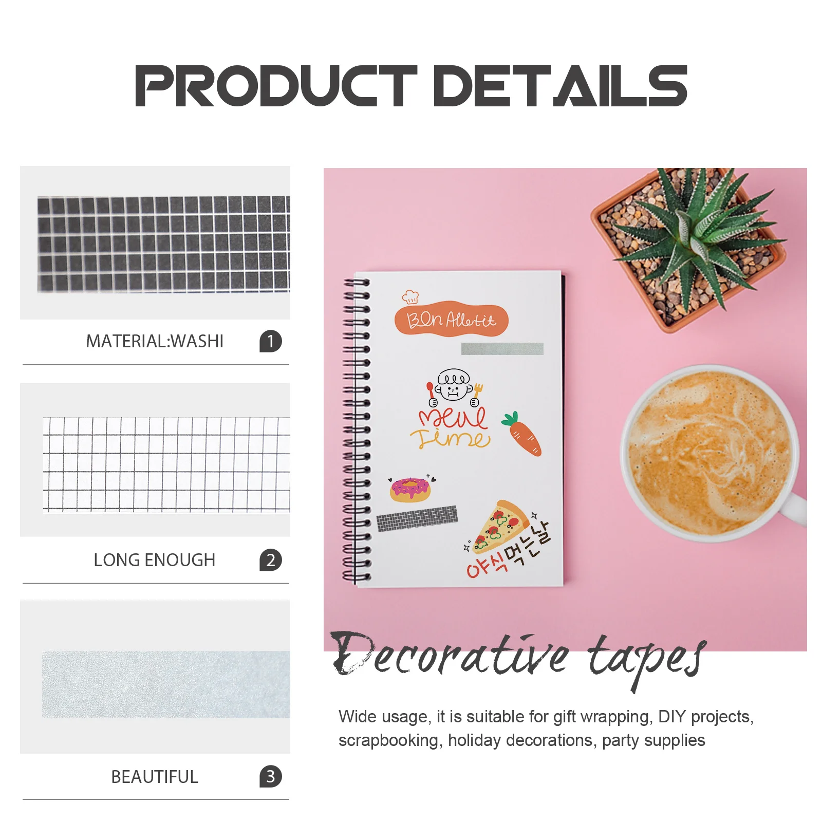 

8 Rolls Hand Account Washi Tape Decorative Thin Paper Tapes for DIY Scrapbooking Gift Wrapping Party Supplies Washi Tape