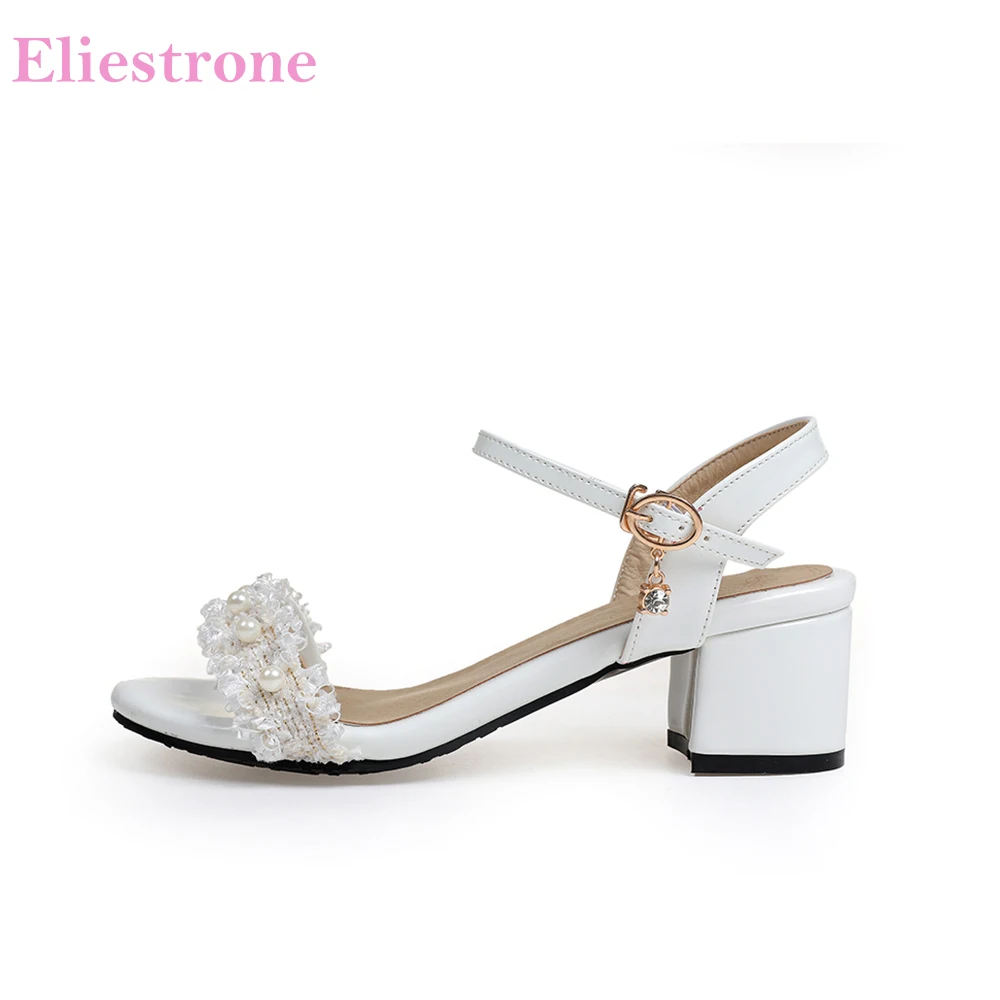 Brand New Elegant Black White Women Sandals 2 inch Square Heel Office Lady Shoes Plus Big Small Size 31 10 43 45 52