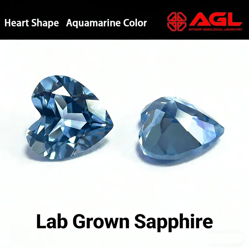 

Lab Grown Sapphire Aquamarine Color Heart Cut Loose GemstoneDIY Ring Necklace Earrings Main Materials Selectable AGL Certificate