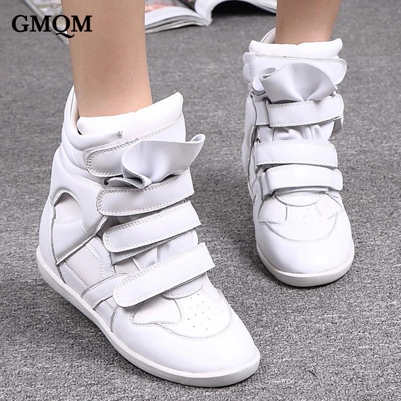 Gmqm Damenmode neue High Heel Stiefeletten Round Toe Sneakers Flat Wedge Schuhe High-Top Freizeit schuhe schwarze Sportschuhe