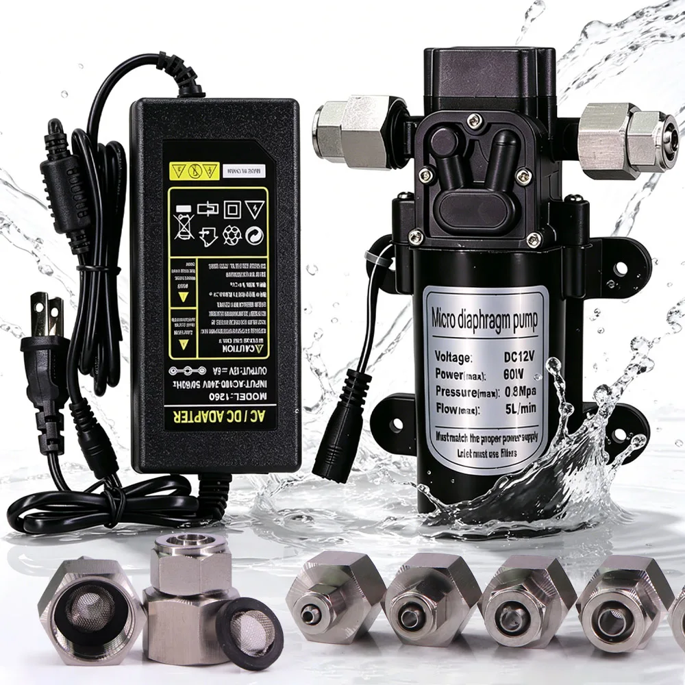 60W Diaphragm Booster Pump with 110-240V Power Supply Water Spray Pump Lockable Push-in Connector for Garden Irrigation Watering