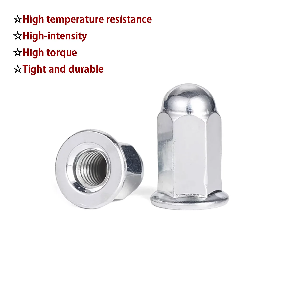 White Zinc Plated Carbon Steel Extended Flange Acorn Nuts Heightened Flange Cap Nuts for Motorcycle Cylinder Nuts M5 M6 M8 M10