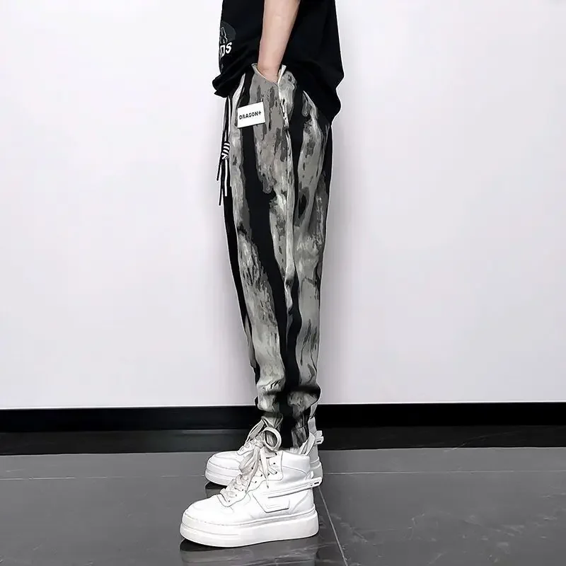 Men Clothing Spring Summer 2024 Chinese Style Men\'s Ice Silk Pants Thin National Fashion Printed Sports Pants Baggy Pants Homme