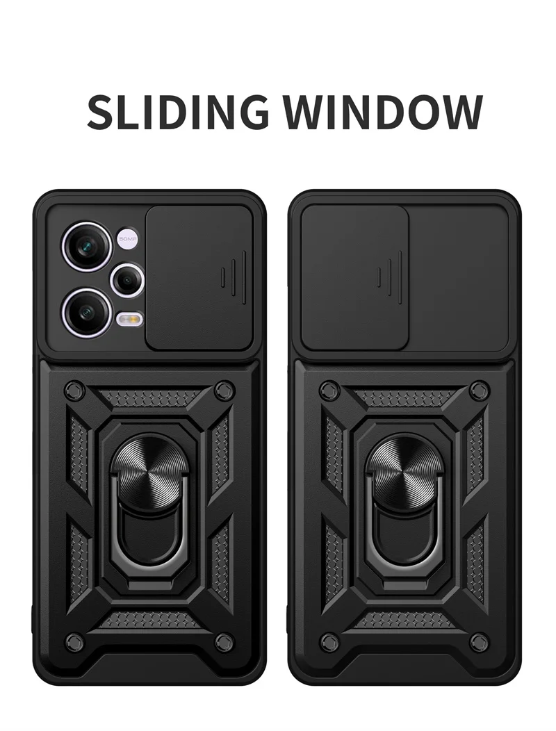 Shockproof Slide Lens Armor Funda For Xiaomi Redmi Note 12 Pro Plus 12S Note12 4G 5G Case Ring Stand Back Cover for Redmi 12 12C view 3