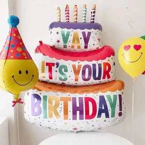 Big 3 -Layer Birthday Cake Balloons với sọc và bóng, Đạo cụ chụp ảnh trang trí tiệc tùng 6 Bộ Baloes Baloes chính bộ - 5