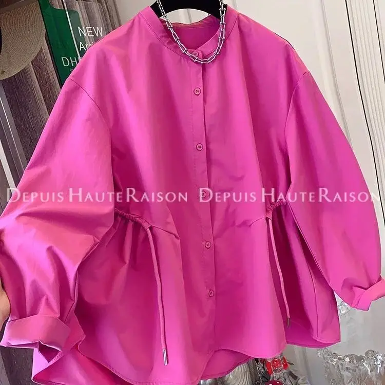 

Round Neck Loose Shirt Women's Long Sleeved 2025 Spring And Autumn New Loose Drawstring Waist Collection Casual Top