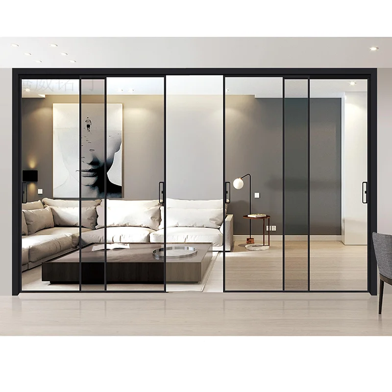 Aluminum Alloy Sliding Partition Door Minimalist Design Double Glazing Tempered Glass for Living Room Bathroom Balcony
