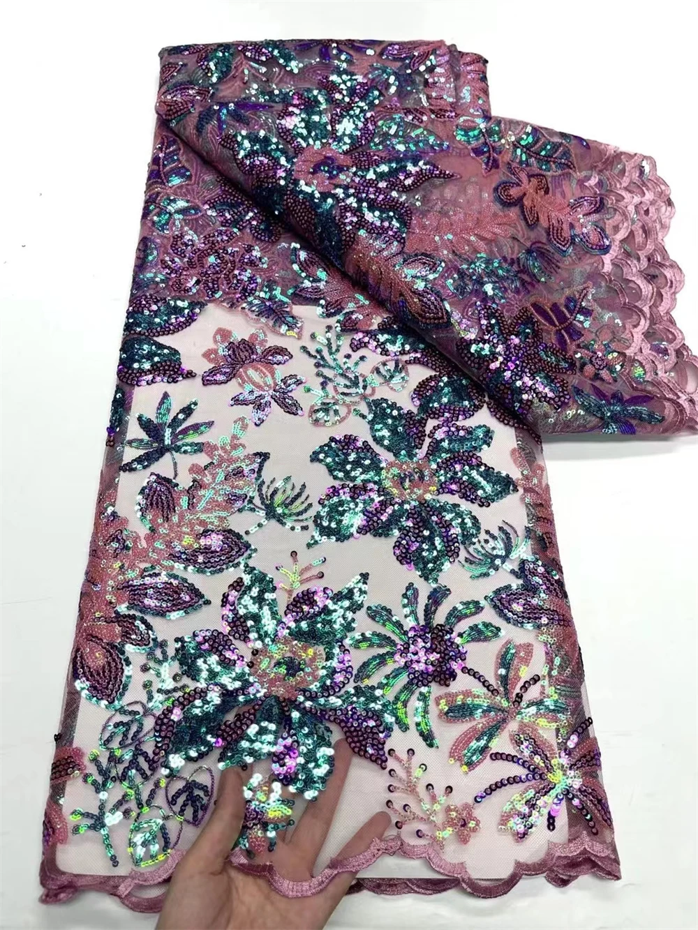 5yards african french lace fabric high quality african sequins net lace embroidery Evening dresses For Wedding DIY Fabric