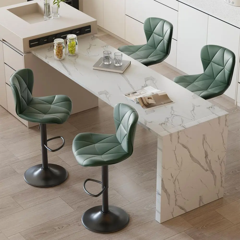 

Bar Stools Set of 4, Modern Faux Leather Adjustable Swivel Barstools, Counter Height Chairs with Back and Footrest for Kitchen