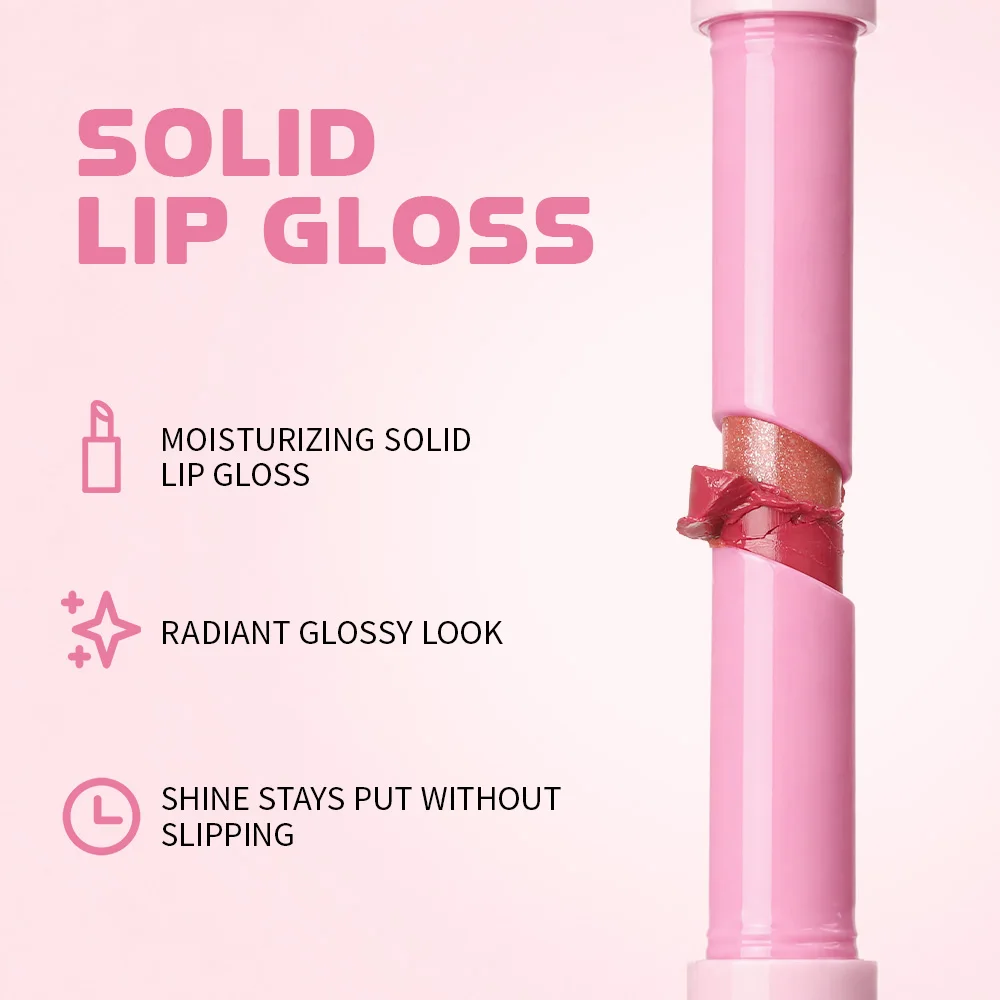 Solid Lip Gloss Stick Mirror Glossy Lip Balm Moisturizing Hydrating Long‑Lasting Juicy Lip Tint Multi‑Shades Portable Lip Makeup