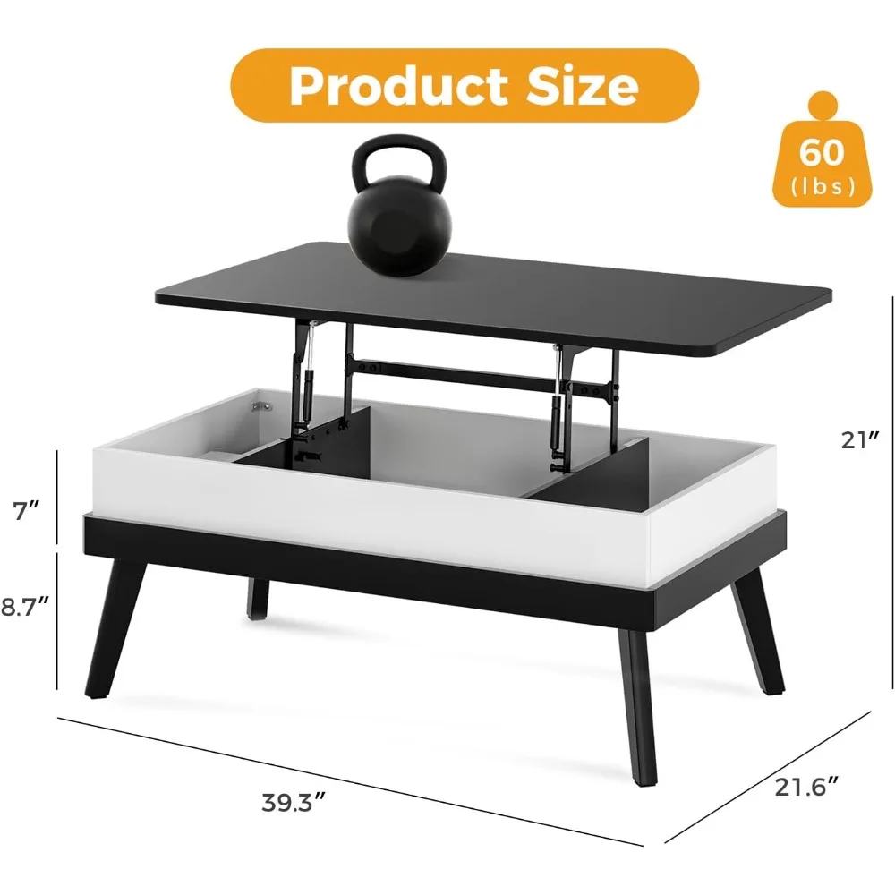 Lift Top Coffee Table, Easy-to-Assembly Center Table with Hidden Storage Compartment, Modern Dining Table