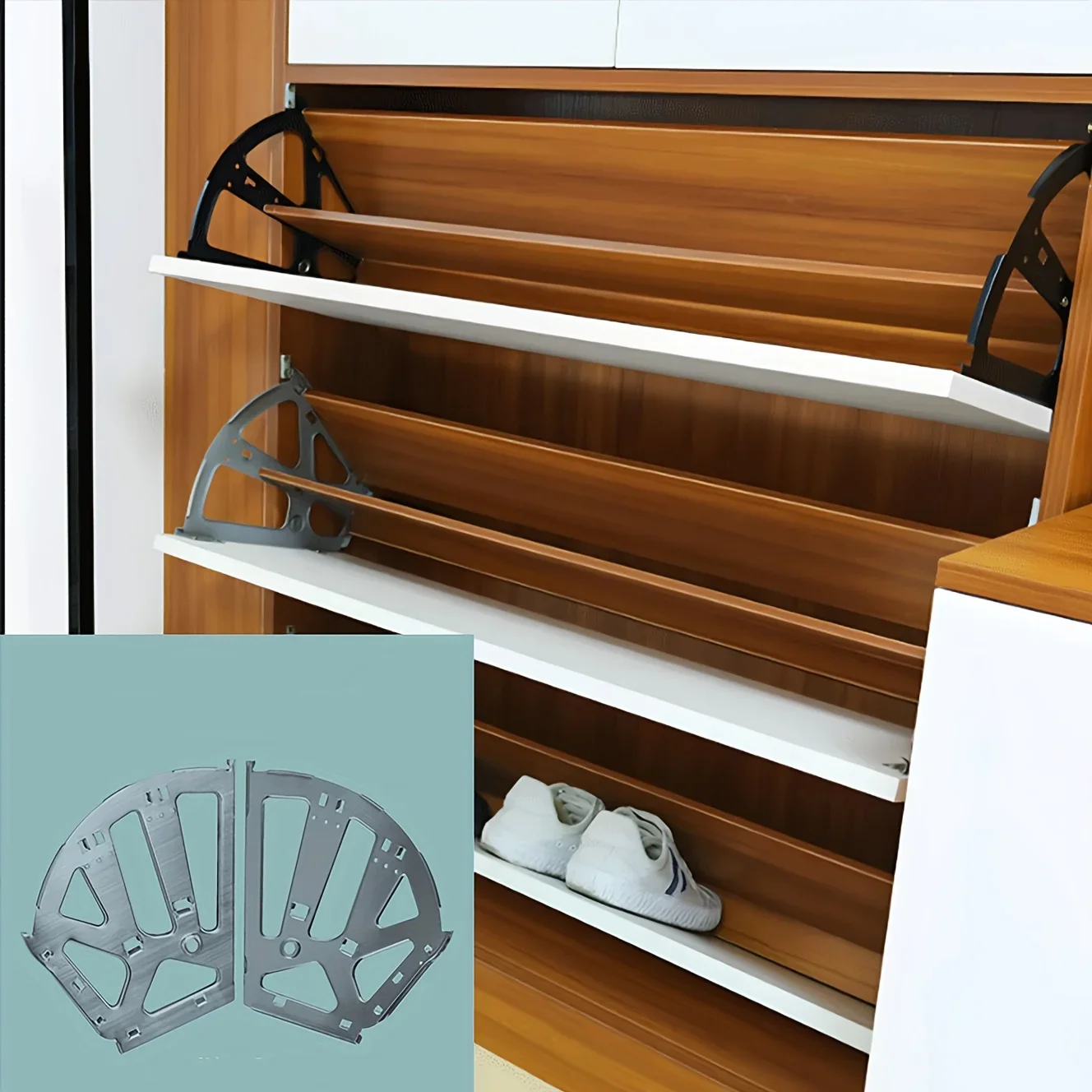 Shoe Rack Accessory - 3-Tier Connector, Thickened Iron Structure with Hidden Foldable Shelf, for Shoe Organization, 3-Layer Prac