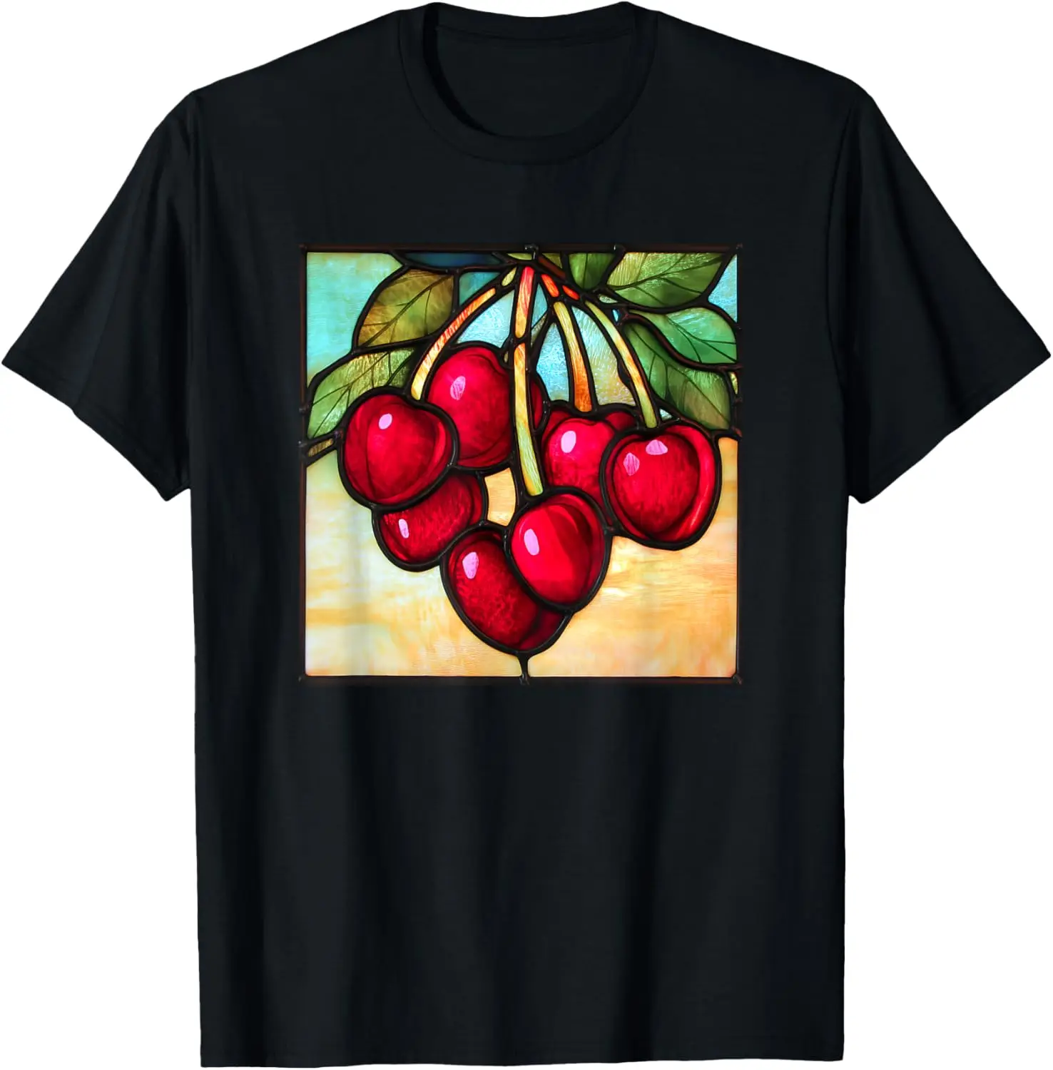 Cherry Cherries Stained Glass Pattern Print T-Shirt