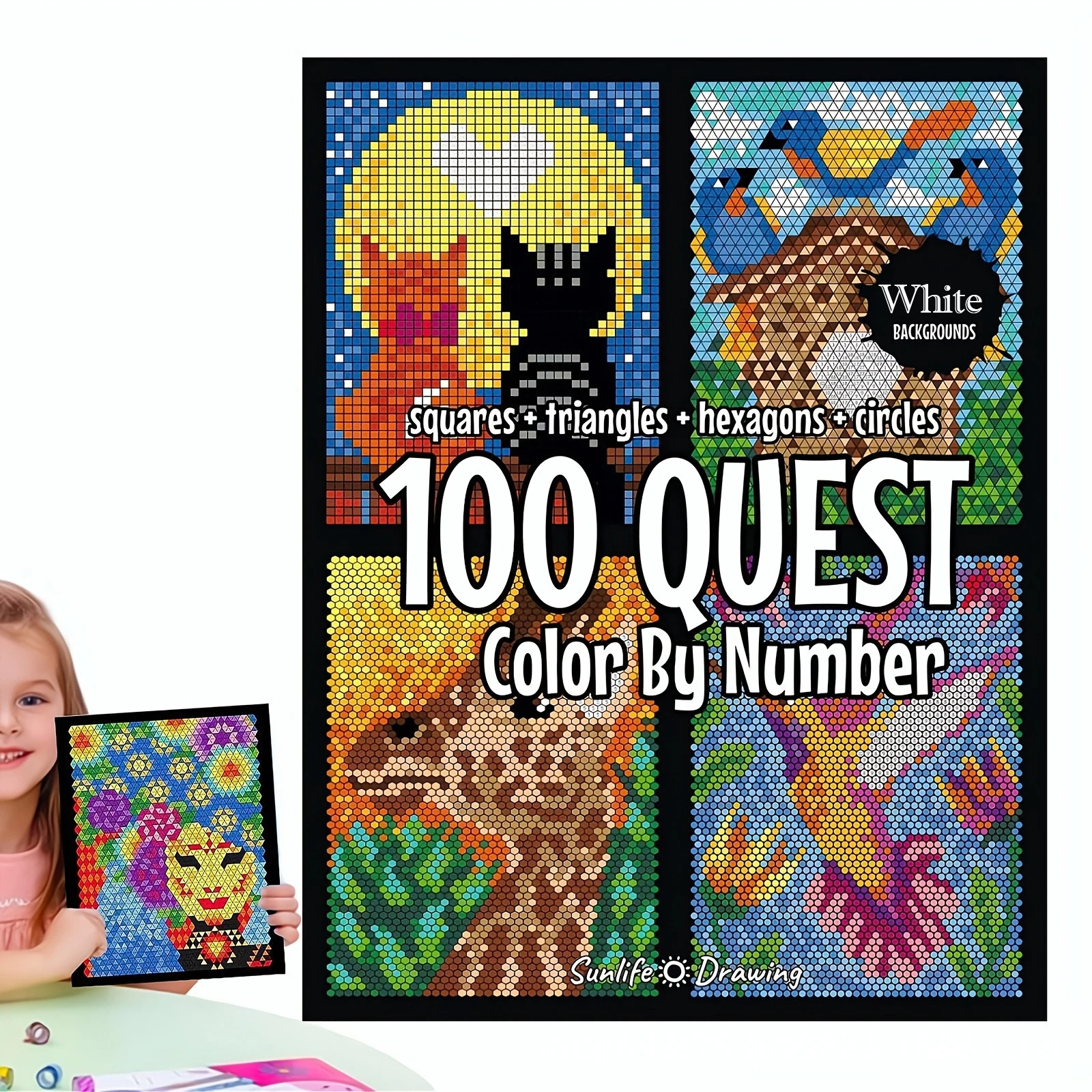 100 Quest Color By Number：New Relaxing DIY Painting By Numbers Activity Book for Adults & Teens Stress Relief Coloring Paintbook image 4