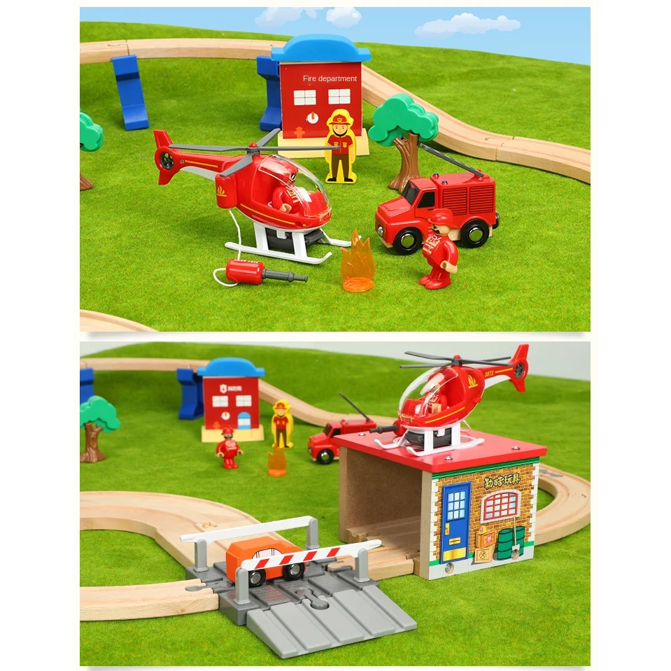 Pista de trem brinquedos pista de resgate de incêndio série de jogos crianças trilhos de trem brinquedos combinação de carro compatível com pista de madeira presente pd03