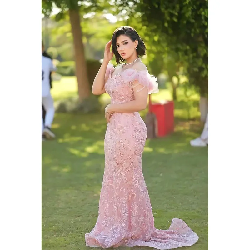 Vestido elegante de sirena rosa para madre de novia, vestidos de noche con apliques de corazón, hasta el suelo, sin mangas, vestido de fiesta de boda