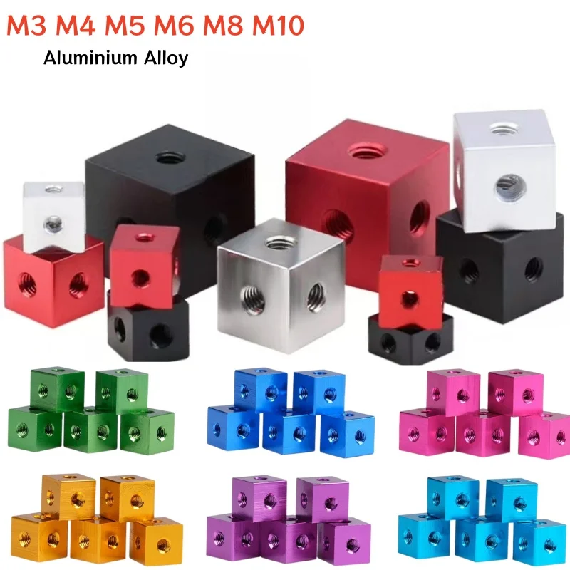 M3 M4 M5 M6 M8 M10 Aluminium Alloy Anodized Cube Connector Fixing Bracket Square Spacer Standoff Tee 6 Way,3D Printer Accessory