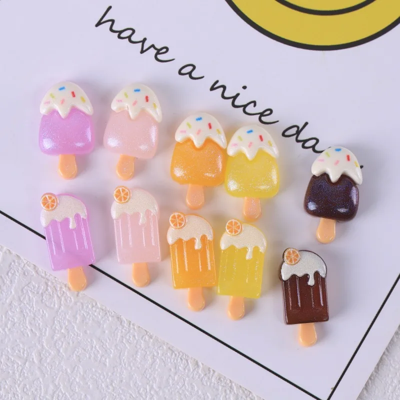 10pcs Mini Glitter Ice Cream Resin Charm Miniature Fake Food DIY Dollhouse Accessory Food Play Micro Scene Decoration Home Decor