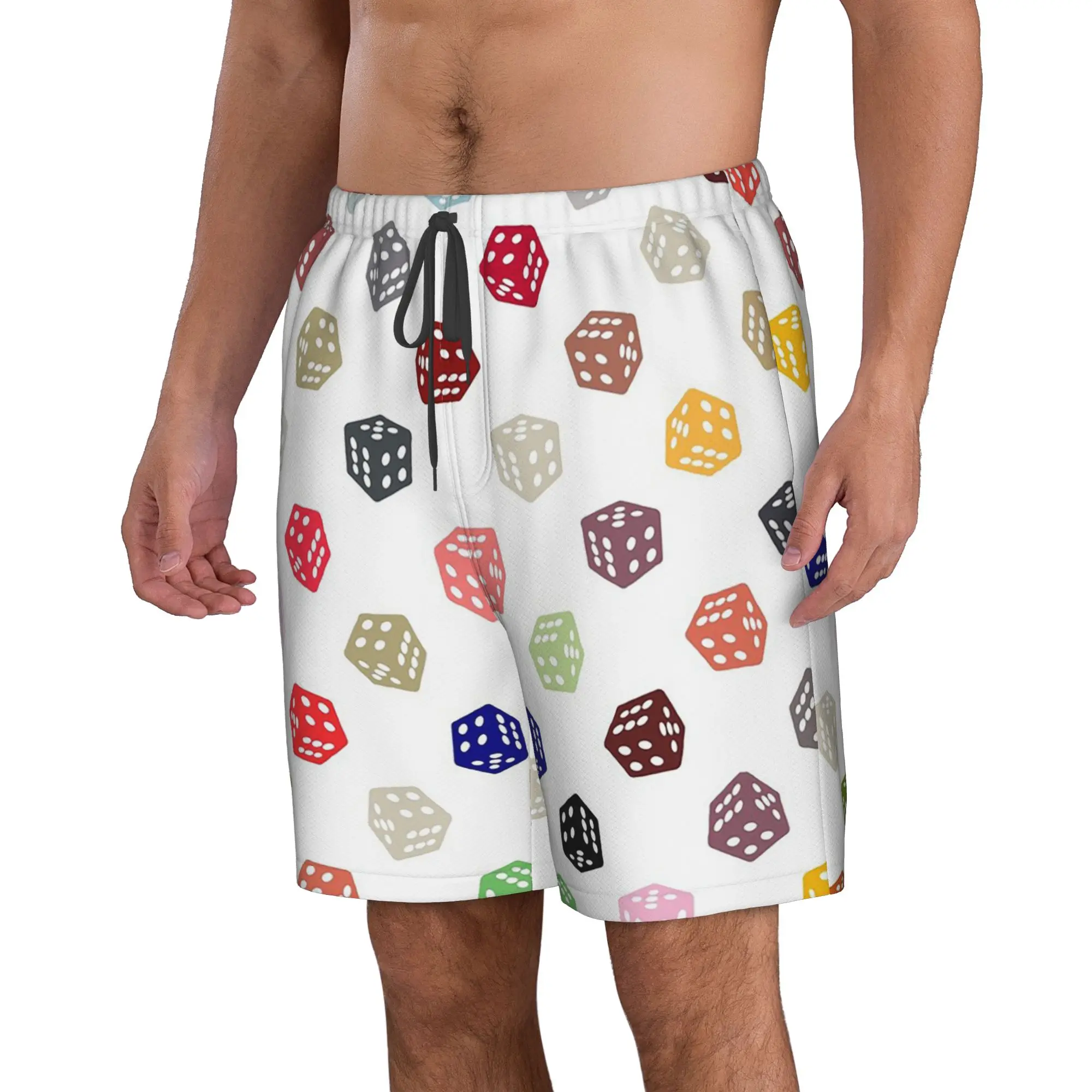 Abstract Colorful Geometric Dice Pattern Trunks Beach Board Shorts Casual Quick Dry Swim Summer Men Pants