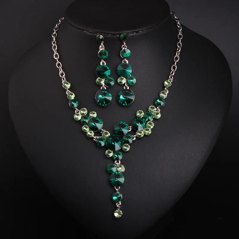 

DIY accessories Cross-border e-commerce European and American crystal gemstone collarbone necklace earrings set dress bride wome
