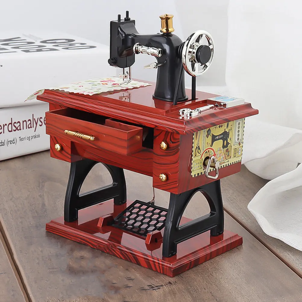 Sewing Machine Shape Mechanical Musical Box Retro Desktop Decoration Exquisite Craft Birthday Gift Home Decor Ornament