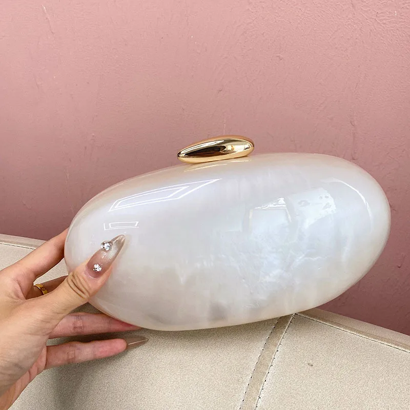 

Egg shape Clutch Bag Acrylic purse women wedding evening party cute ivory pearl color purse handbag summer new 2025