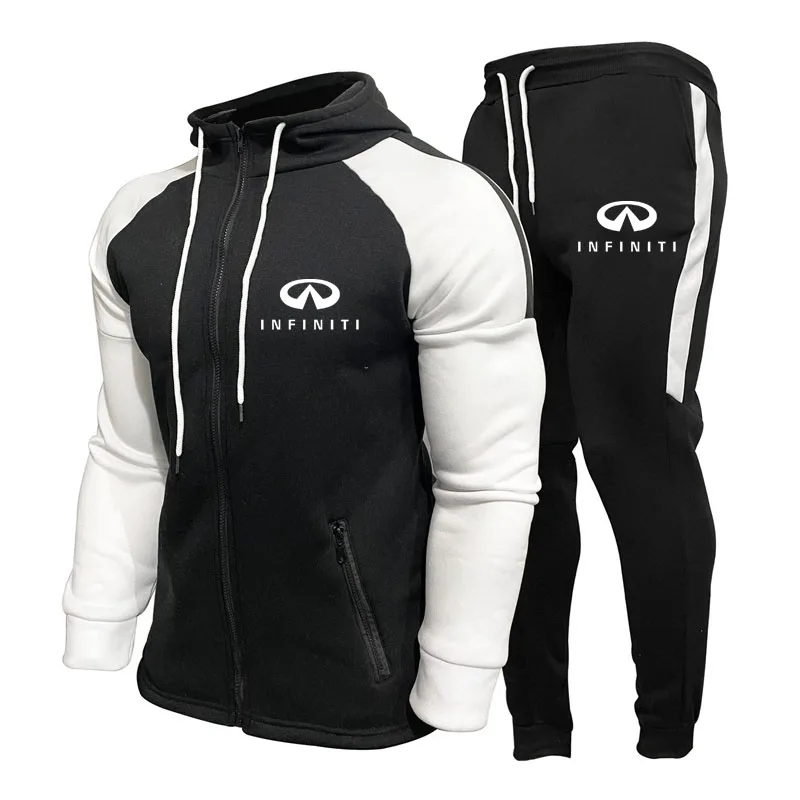 

Infiniti car logo print Men's Cardigan Sweatshirt set Autumn New Hooded Jacket + Sweatpants Casual Sports 2 Piece Set