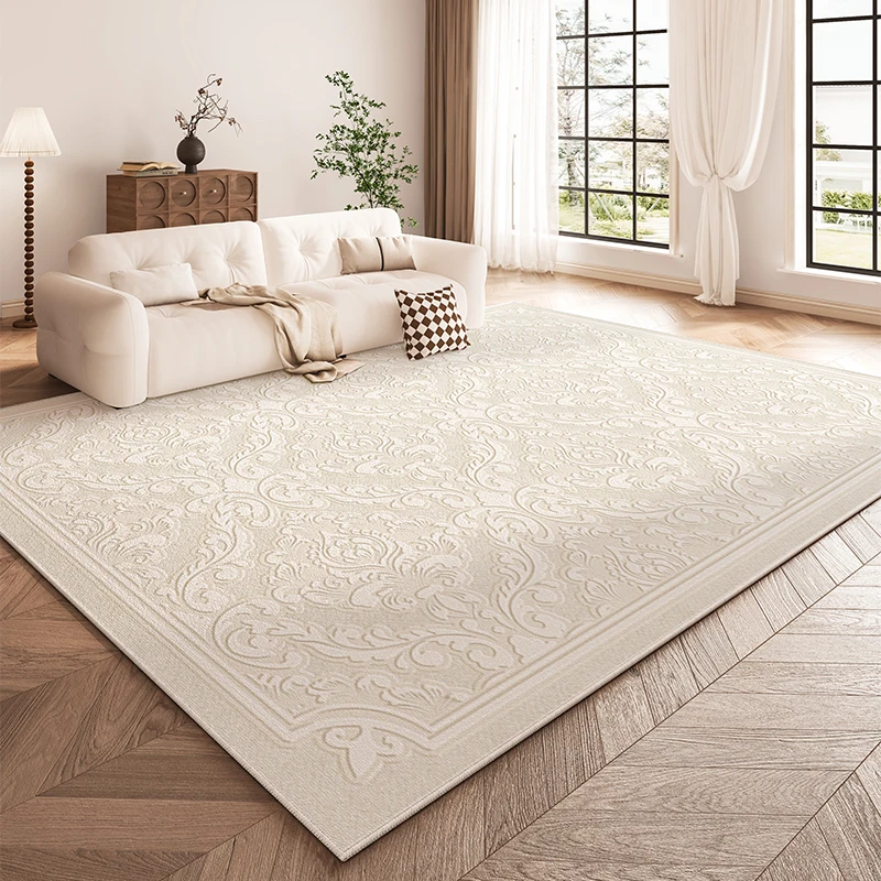 French Retro Living Room Decoration Floral Carpet Light Luxury Lounge Rug Cream Style Rugs for Bedroom Large Area Thick Mat