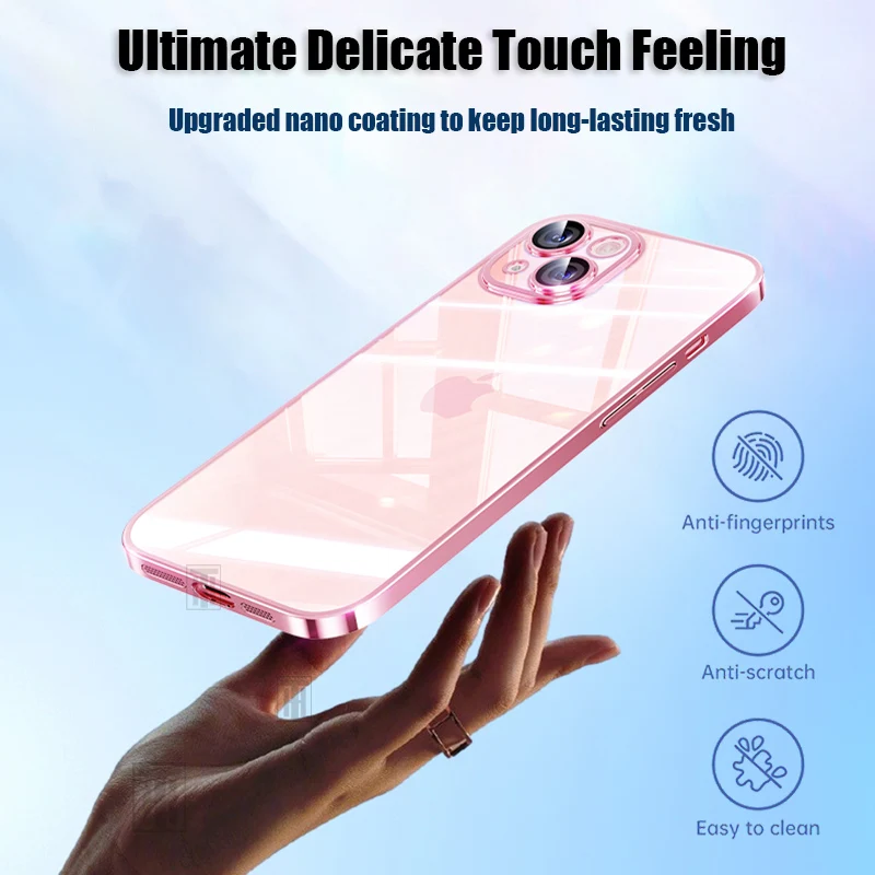 Official Not Yellowing High Clear Plating Case for iPhone 16 15 14 13 12 11 Pro Max Plus Ultrathin Lens Film Protect Soft Cover image 5