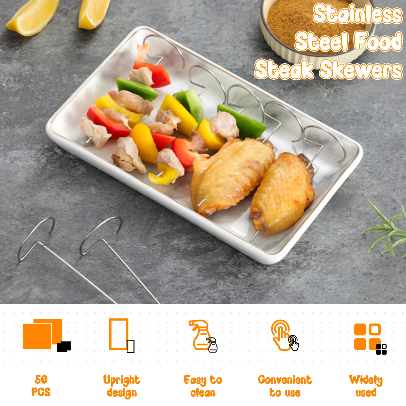 50 قطعة سيخ لحم الطعام سيخ شواء مستدير الشواء كباب توزيع الحرارة أسياخ شواء ستيك لشوي الخبز التخييم #3