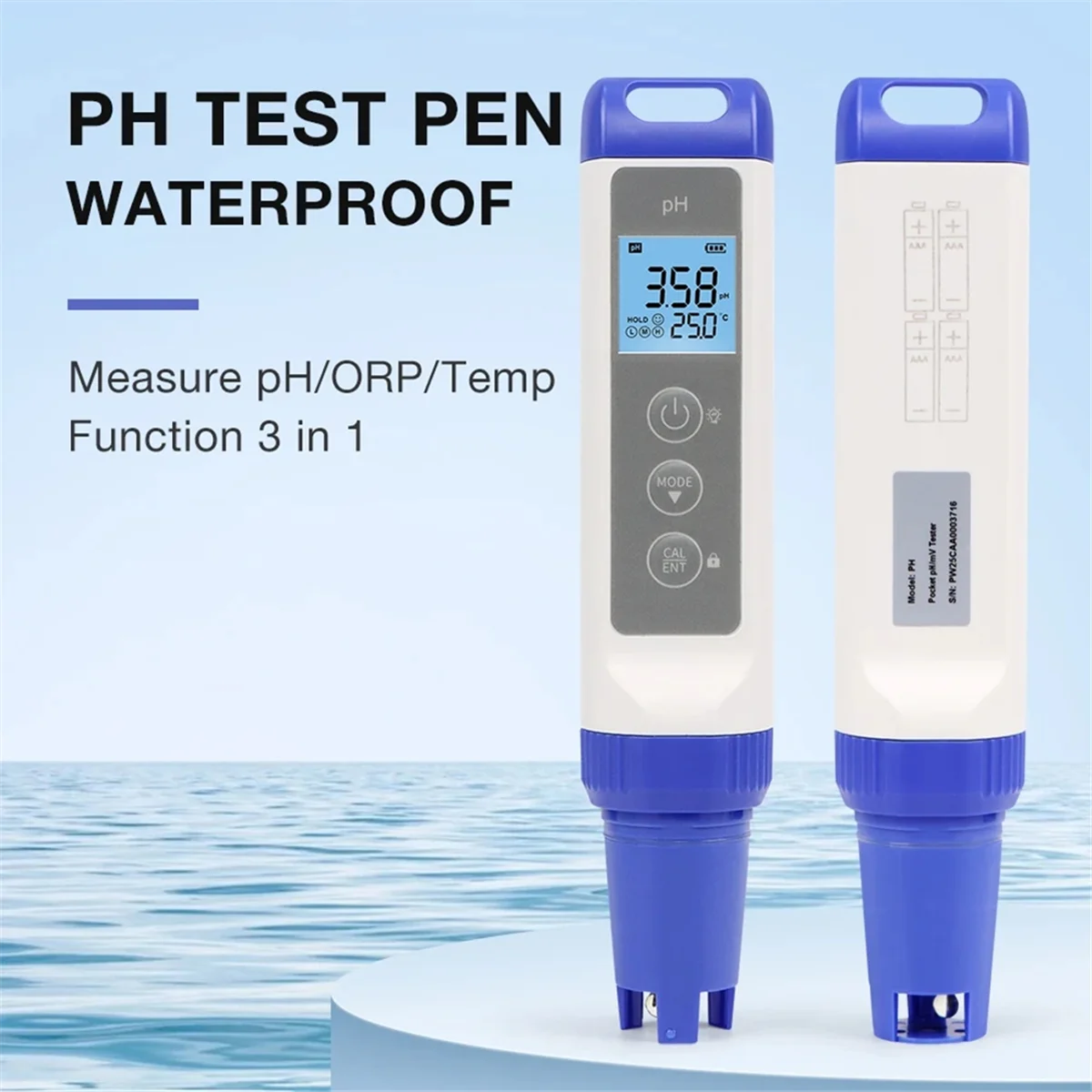 A79G 3 In1 Digital PH ORP Temp Meter PH Test Pen Digital Water Quality Tester Monitor for Aquaculture Aquarium Drinking Water