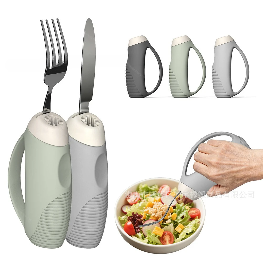 

Anti-shake tableware grip for the elderly, universal auxiliary adaptive food aid and rehabilitation tableware silicone grip