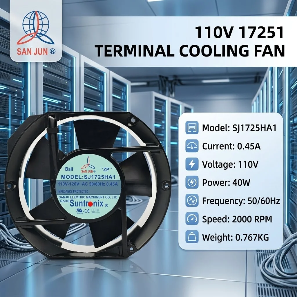 For SAN JUN SJ1725HA1 AC 110V 120V 0.45A 17251 172x150x51mm 2000RPM Dual Ball Bearing Metal Server Inverter Chassis Cooler Fans