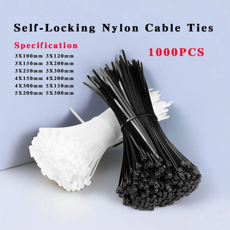 1000 PCS Self-locking Plastic Nylon Tie Quickly Bundle Plastice Loop Wire Wrap Zip Ties Hardware Cable Ties For Home Office