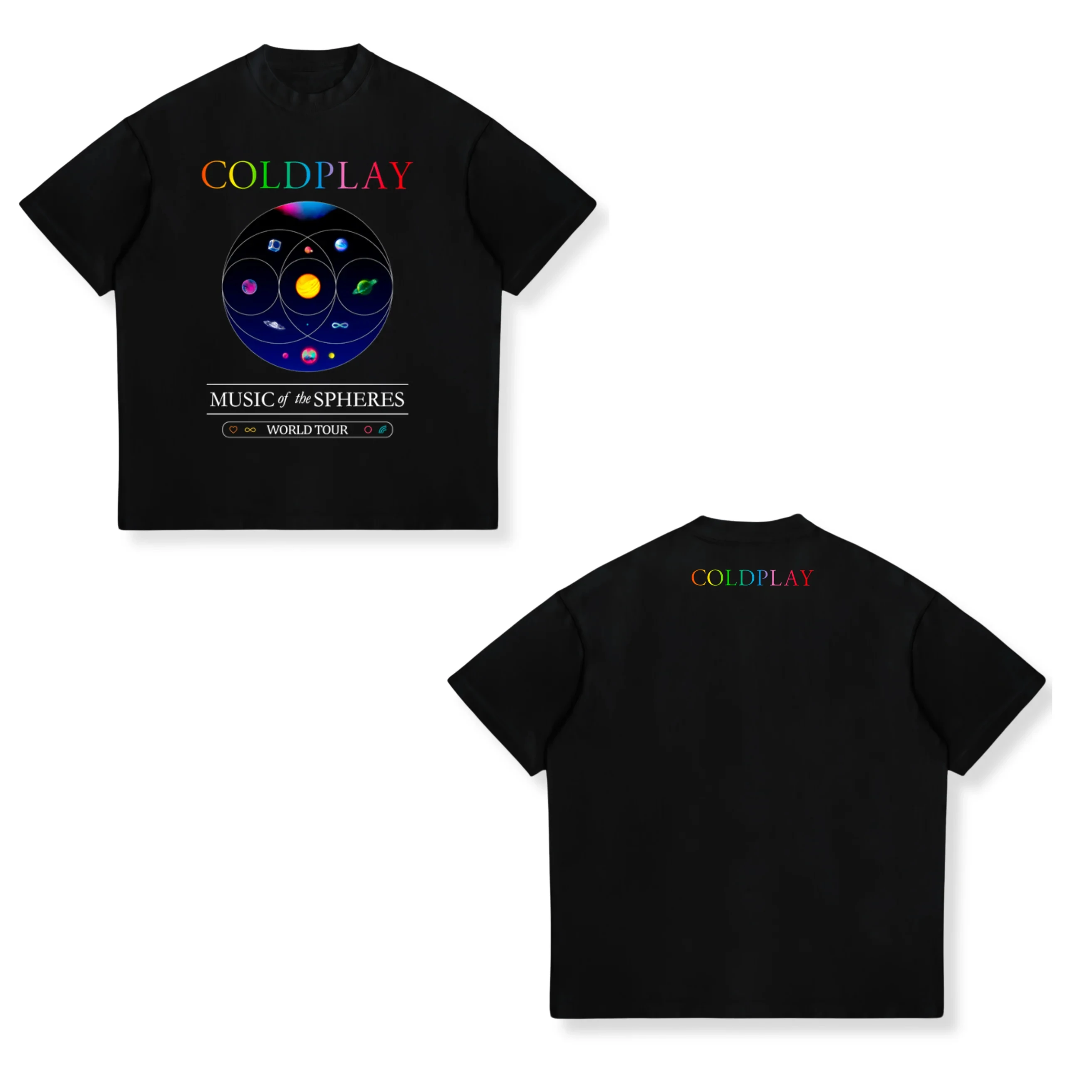 Cold-play Back Model Black Oversized Tee Men's T-Shirt Street Hip Hop High Quality Casual Cotton Loose Male Female Clothing Top