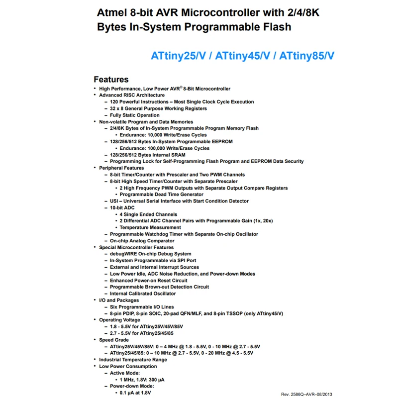 1PCS ATTINY85-20SU SOP-8 ATTINY85-20PU PDIP-8 singlechip 8-bit microcontroller