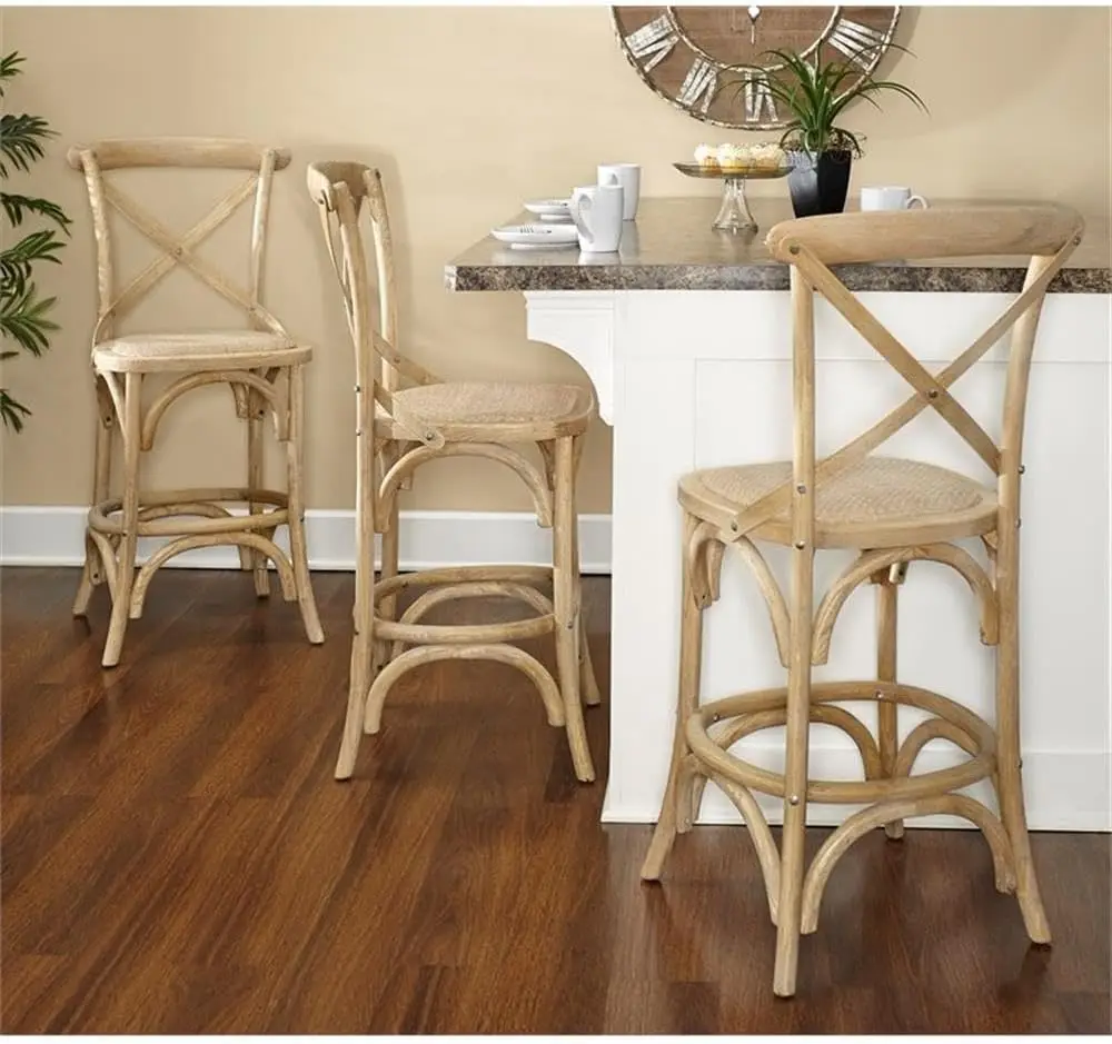 Wood Counter Stool Set in Gray Wash, Móveis, 24 ", 2 pcs