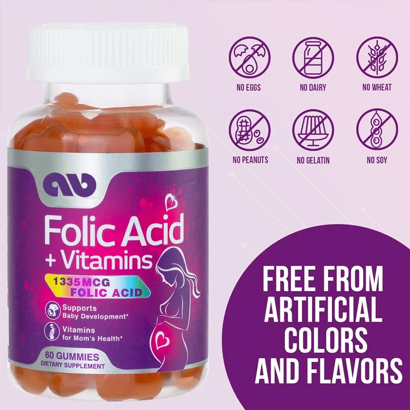 Folic acid prenatal multivitamin gummies, suitable for pregnancy and postpartum - non GMO and gluten free -60 gummies