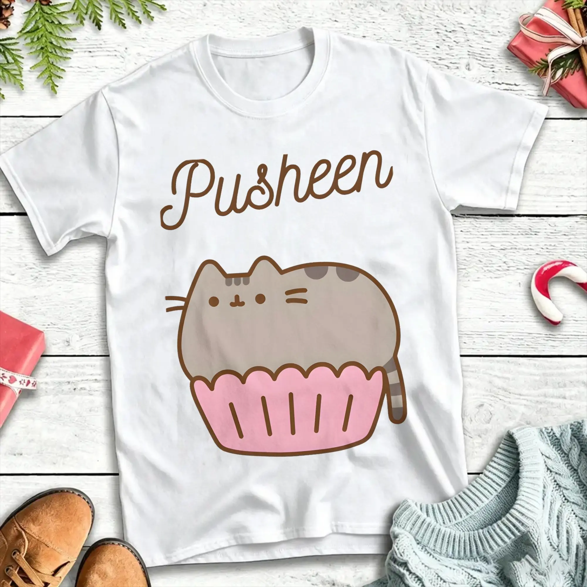 Футболка с изображением кота P-pusheen, футболки для отдыха, классические топы с короткими рукавами, летние классические топы из 100% хлопка, одежда больших размеров 5XL