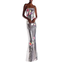 Elegant Party Long Dresses Woman Silver Evening Dress Embroidery Sequin Prom Dresses for Special Occasions Customized Products